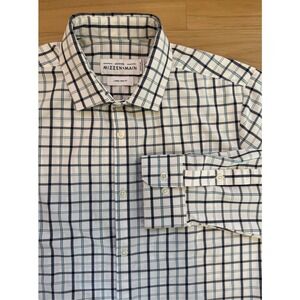 Mizzen+Main Leeward Collection Trim Fit Dress Shirt White Plaid Stretch - Large